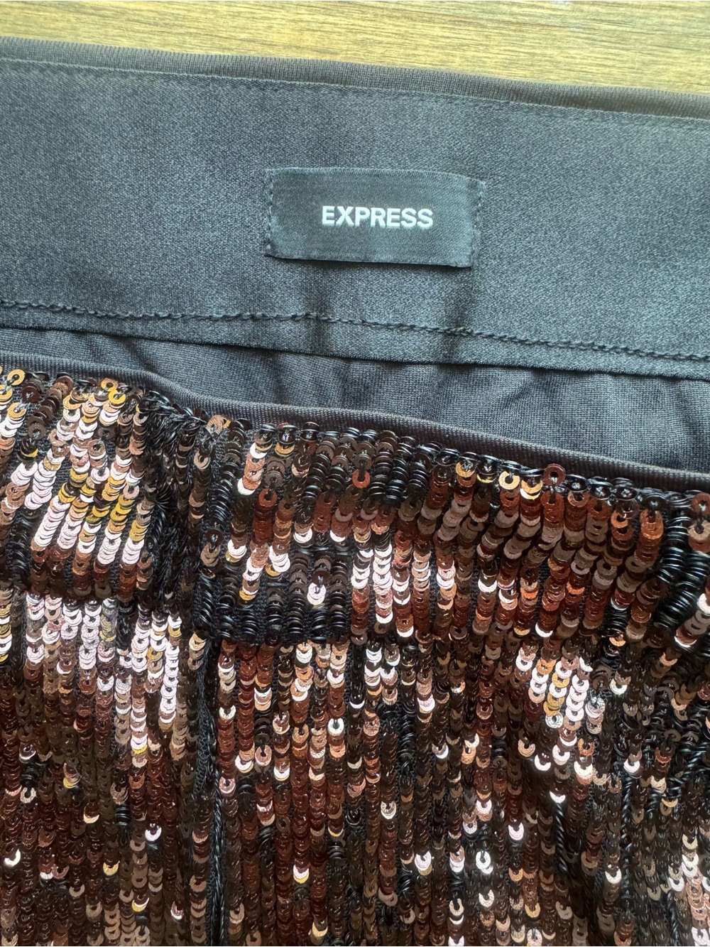 NWOT Express Wide Leg Brown Sequin Pants 10 - Picture 4 of 8